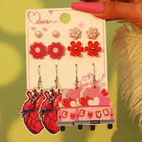 1 Set Cute Simple Style Lips Letter Heart Shape Arylic Wood Drop Earrings Ear Studs sku image 3