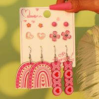 1 Set Cute Simple Style Lips Letter Heart Shape Arylic Wood Drop Earrings Ear Studs sku image 7