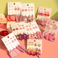 1 Set Cute Simple Style Lips Letter Heart Shape Arylic Wood Drop Earrings Ear Studs main image 1