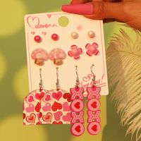 1 Set Cute Simple Style Lips Letter Heart Shape Arylic Wood Drop Earrings Ear Studs sku image 5