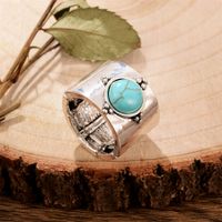 Retro Geometric Alloy Inlay Turquoise Obsidian Rings main image 3