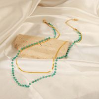 Ig-stil Elegant Geometrisch Türkis Titan Stahl Perlen Überzug 18 Karat Vergoldet Doppellagige Halsketten main image 1