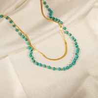 Ig Style Elegant Geometric Turquoise Titanium Steel Beaded Plating 18k Gold Plated Double Layer Necklaces main image 7
