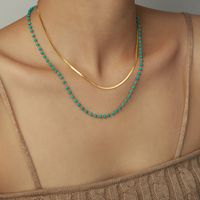 Ig Style Elegant Geometric Turquoise Titanium Steel Beaded Plating 18k Gold Plated Double Layer Necklaces sku image 1
