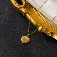 Vintage Style Simple Style Heart Shape Stainless Steel 18k Gold Plated Pendant Necklace sku image 22