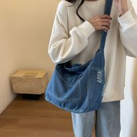 Women's Denim Solid Color Vintage Style Sewing Thread Square Zipper Crossbody Bag main image 4