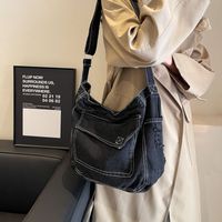 Women's Denim Solid Color Vintage Style Sewing Thread Square Zipper Crossbody Bag main image 2