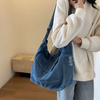 Women's Denim Solid Color Vintage Style Sewing Thread Square Zipper Crossbody Bag main image 3
