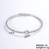304 Stainless Steel Copper Casual Simple Style Classic Style Geometric Heart Shape Flower Zircon Bangle sku image 2