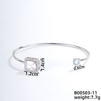 304 Stainless Steel Copper Casual Simple Style Classic Style Geometric Heart Shape Flower Zircon Bangle sku image 4