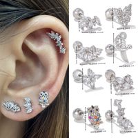 1 Piece Ig Style Simple Style Animal Flower Plating Inlay Brass Zircon 18k Gold Plated White Gold Plated Ear Studs main image 2