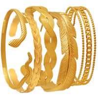 Vintage Style Exaggerated Round Feather Titanium Steel Irregular Hollow Out 18k Gold Plated Bangle main image 10