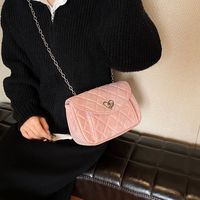 Women's Deerskin Velvet Solid Color Classic Style Sewing Thread Square Lock Clasp Shoulder Bag main image 3