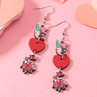 1 Pair Cute Heart Shape Wood Silver Plated Drop Earrings main image 5