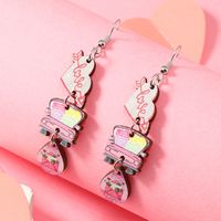 1 Pair Cute Heart Shape Wood Silver Plated Drop Earrings main image 7