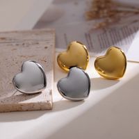 Elegant Simple Style Heart Shape Stainless Steel Plating 18k Gold Plated Earrings Necklace main image 4