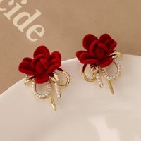 1 Paire Élégant Romantique Fleur Placage Incruster Alliage Perles Artificielles Boucles D'oreilles main image 1
