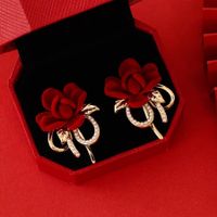 1 Paire Élégant Romantique Fleur Placage Incruster Alliage Perles Artificielles Boucles D'oreilles main image 3