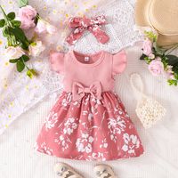 Cute Flower Bow Knot Cotton Girls Dresses sku image 4