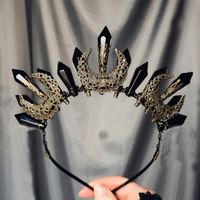 Women's Luxurious Queen Bridal Geometric Moon Alloy Gem Crystal Handmade Hair Band sku image 8
