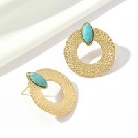 1 Pair Ig Style Round Polishing Plating Inlay Titanium Steel Natural Stone 18k Gold Plated Ear Studs main image 1