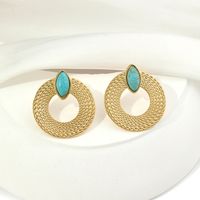 1 Pair Ig Style Round Polishing Plating Inlay Titanium Steel Natural Stone 18k Gold Plated Ear Studs main image 4