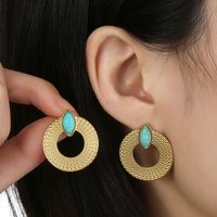1 Pair Ig Style Round Polishing Plating Inlay Titanium Steel Natural Stone 18k Gold Plated Ear Studs main image 3