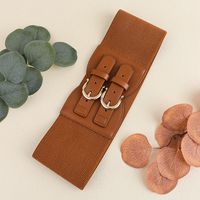 Elegant Solid Color Pu Leather Alloy Elastic Band Women's Woven Belts main image 10