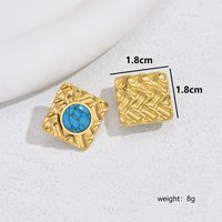 1 Pair Vintage Style Square Plating Inlay 201 Stainless Steel Artificial Pearls Turquoise 18K Gold Plated Ear Studs main image 3