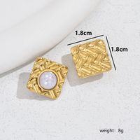 1 Pair Vintage Style Square Plating Inlay 201 Stainless Steel Artificial Pearls Turquoise 18K Gold Plated Ear Studs main image 2