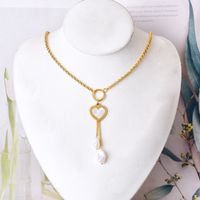 304 Stainless Steel 18K Gold Plated Fashion Plating Inlay Heart Shape Shell Artificial Pearls Shell Necklace main image 4