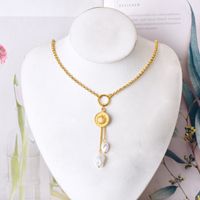 304 Stainless Steel 18K Gold Plated Fashion Plating Inlay Heart Shape Shell Artificial Pearls Shell Necklace main image 5