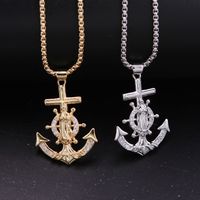 Simple Style Anchor Copper Polishing Plating Inlay Zircon 18k Gold Plated Unisex Pendant Necklace main image 3