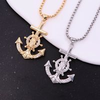 Simple Style Anchor Copper Polishing Plating Inlay Zircon 18k Gold Plated Unisex Pendant Necklace main image 1