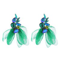 1 Pair Elegant Flower Petal Plating Inlay Alloy Glass Drill Gold Plated Drop Earrings sku image 1