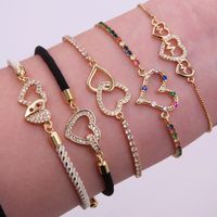 Romantic Sweet Heart Shape Rope Copper Plating Inlay Zircon 18k Gold Plated Bracelets main image 1