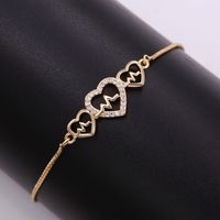 Romantic Sweet Heart Shape Rope Copper Plating Inlay Zircon 18k Gold Plated Bracelets sku image 1