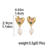 1 Pair Sweet Heart Shape Rose Enamel Hollow Out Freshwater Pearl Copper 18k Gold Plated Drop Earrings main image 2