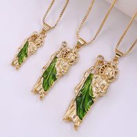 Retro Human Copper Enamel Plating Inlay Zircon 18k Gold Plated Pendant Necklace main image 1