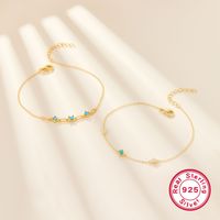 Sterling Silver 18K Gold Plated IG Style Paper Clip Round Inlay Turquoise Zircon Bracelets main image 7