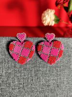1 Pair Romantic Sweet Heart Shape Beaded Seed Bead Drop Earrings main image 5
