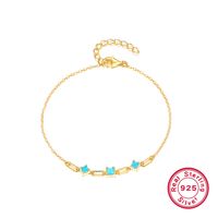 Argent Sterling Plaqué Or 18K Style IG Trombone Rond Incruster Turquoise Zircon Bracelets sku image 2