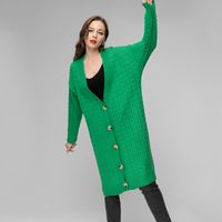 امرأة معطف سترة كم طويل سترات وبالأزرار النمط الكلاسيكي اللون الصامد main image 1