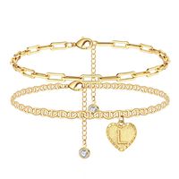 Vacation Letter Heart Shape Copper Layered Plating 14k Gold Plated Women's Anklet sku image 12