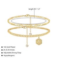 Sexy Beach Hexagon Letter Heart Shape Copper Plating 14k Gold Plated Women's Anklet main image 2