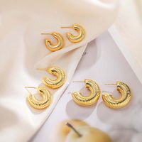 1 Pair Casual Simple Style Geometric Side Stripe Plating Copper 18k Gold Plated Ear Studs main image 1