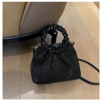 Women's Small Cloth Solid Color Elegant Bucket Magnetic Buckle Ruched Bag sku image 3