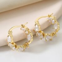 1 Pair Simple Style Shiny Heart Shape Copper Zircon White Gold Plated Hoop Earrings main image 5