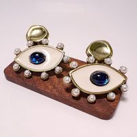 1 Paar Retro Auge Inlay Kupfer Künstliche Edelsteine Perle Tropfenohrringe main image 3