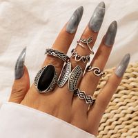 Bohemian Retro Flower Ring 11 Piece Set Hollow Carved Black Gem Joint Ring New Wholesale Nihaojewelry sku image 17